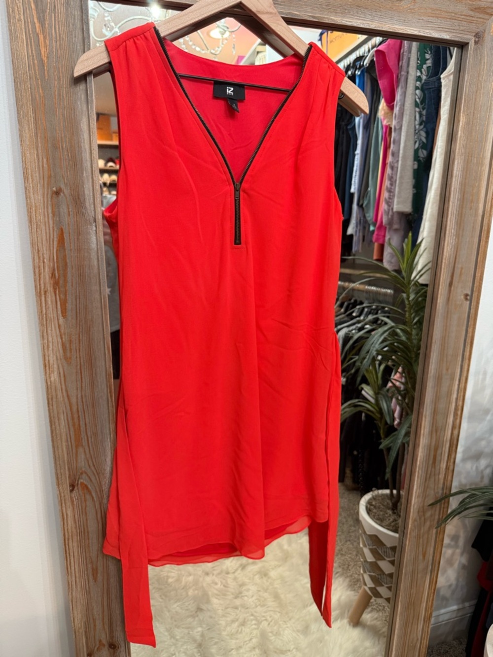 Red Sleeveless Midi Dress with Front Zip
